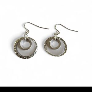 Silver Tone Double Circle Drop Earrings - Women Jewelry